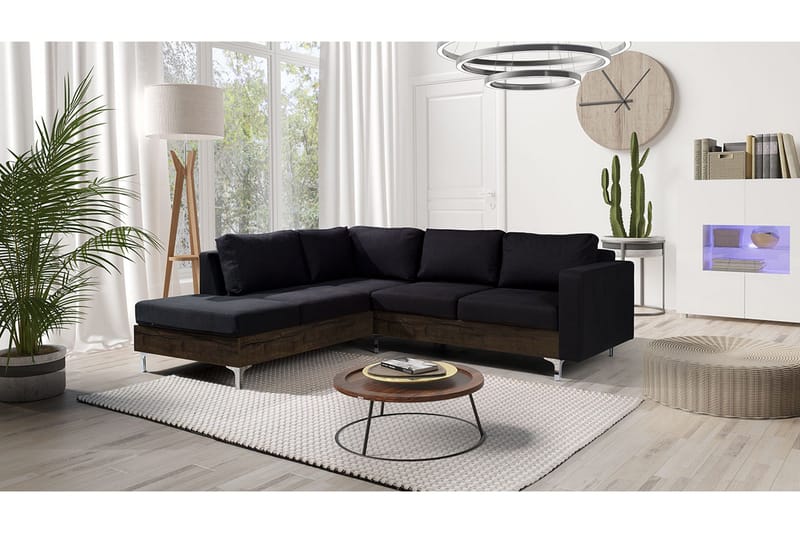 Oberting 3-personers hjørnesofa - Sort - Møbler - Sofaer - Sofa med chaiselong - 3 personers sofa med chaiselong