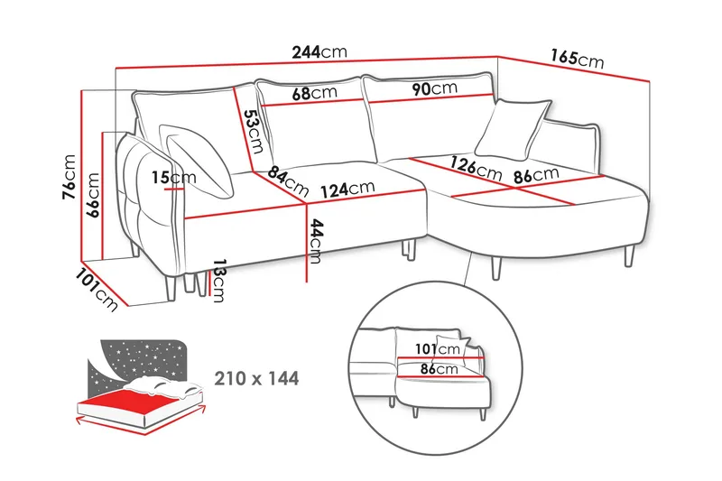 Sycylia Sofa med Divan 3-personers - Lys grå - Møbler - Sofaer - Sofa med chaiselong - 3 personers sofa med chaiselong