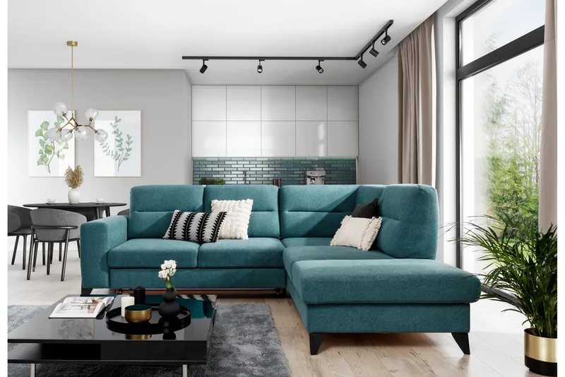 Anglika Sofa m. Chaiselong 4-Pers., Lyseblå