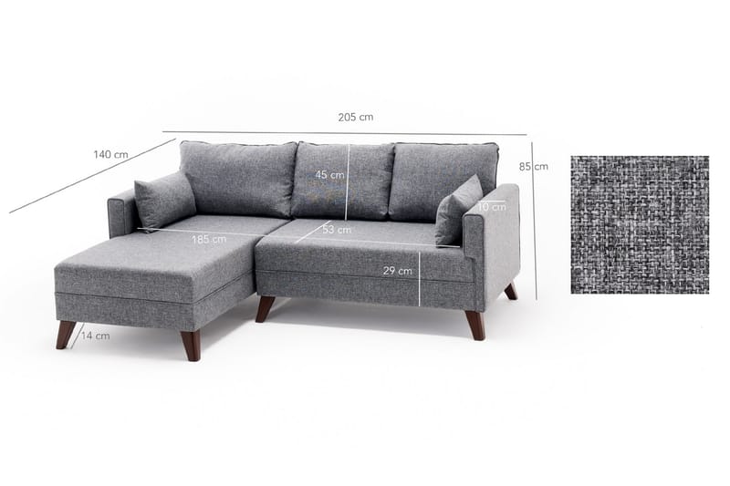 Antigua Divansovesofa til venstre - Grå - Sofa med chaiselong - 4 personers sofa med chaiselong