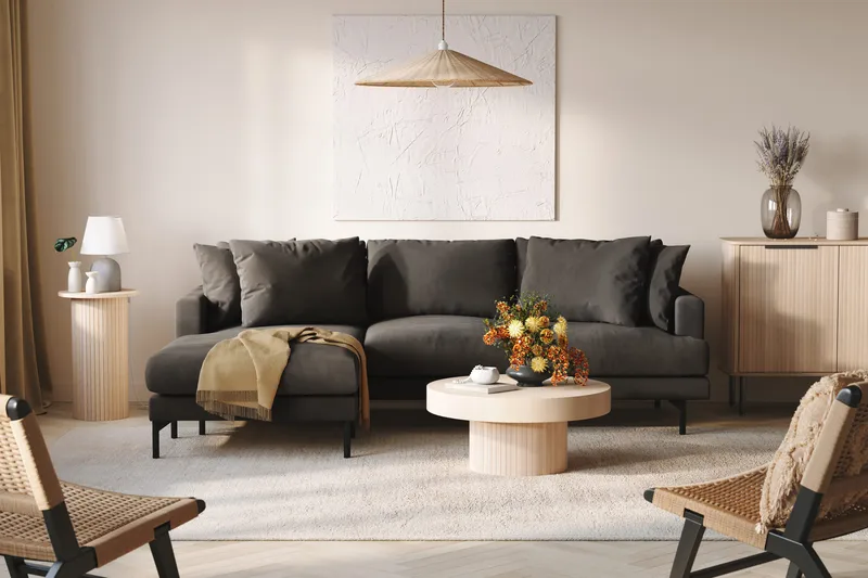 Menard 3-personers Venstrevendt L-formet Divansofa i Manchester - Mørkegrå - Møbler - Sofaer - Sofa med chaiselong - 3 personers sofa med chaiselong