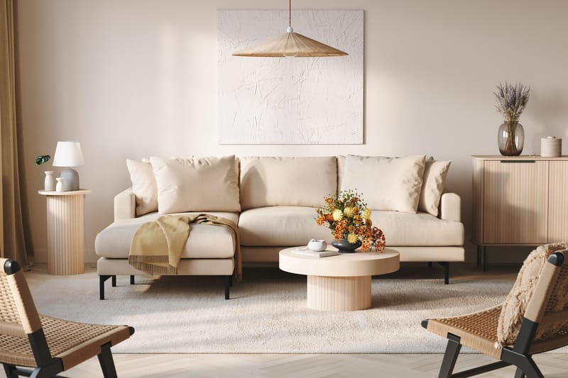 Menard 3-personers Venstrevendt Dyb L-formet Divansofa i Manchester - Beige - Møbler - Sofaer - Sofa med chaiselong - 3 personers sofa med chaiselong