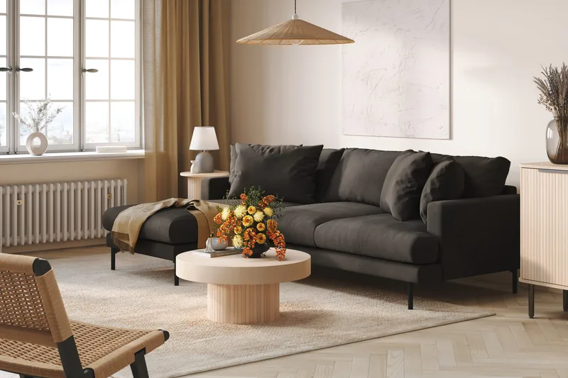 Menard 3-personers Venstrevendt L-formet Divansofa i Manchester - Mørkegrå - Møbler - Sofaer - Sofa med chaiselong - 3 personers sofa med chaiselong