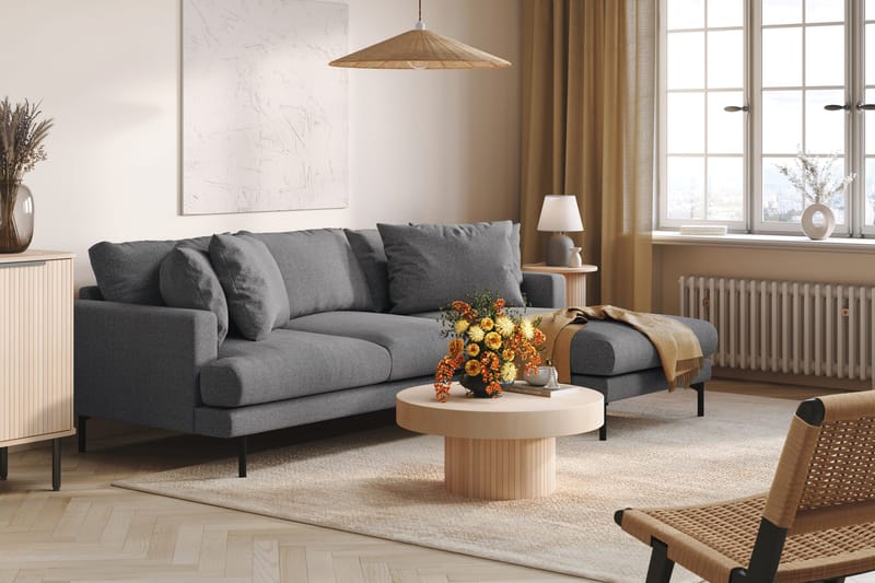 Menard 3-personers Højrevendt L-formet Divansofa i Stof - Mørkegrå - Møbler - Sofaer - Sofa med chaiselong - 3 personers sofa med chaiselong