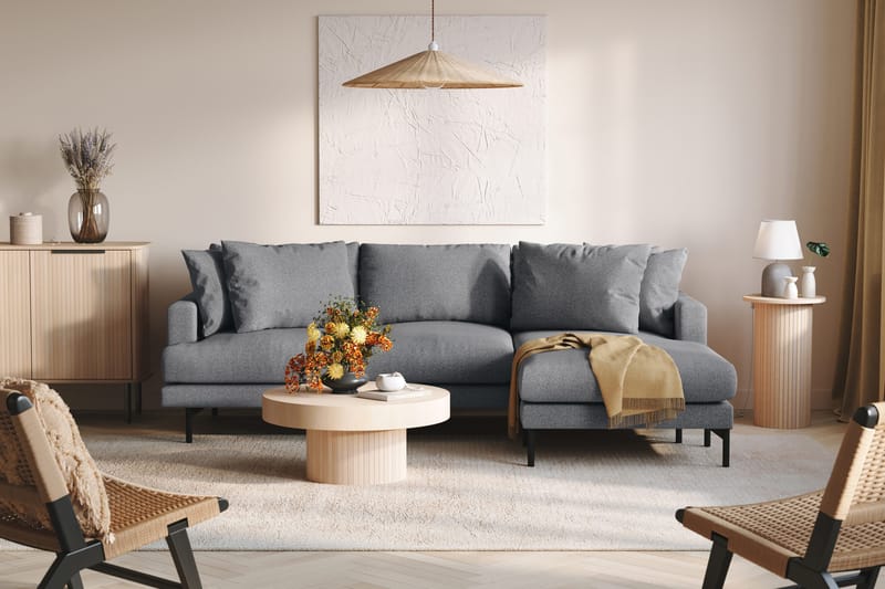 Menard 3-personers Højrevendt L-formet Divansofa i Stof - Mørkegrå - Møbler - Sofaer - Sofa med chaiselong - 3 personers sofa med chaiselong