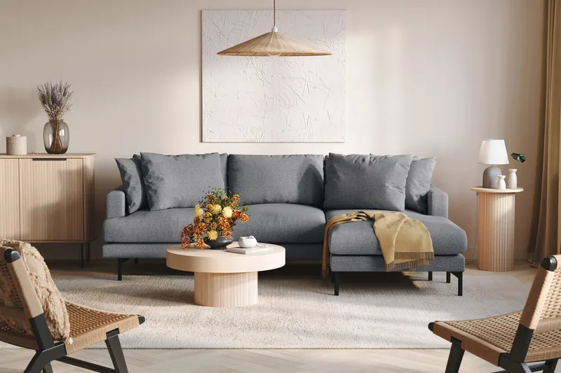 Menard 3-personers Højrevendt L-formet Divansofa i Stof - Mørkegrå - Møbler - Sofaer - Sofa med chaiselong - 3 personers sofa med chaiselong