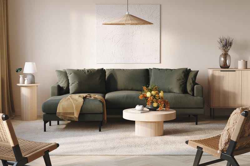 Menard 3-personers Venstrevendt L-formet Divansofa i Manchester - Mørkegrøn - Møbler - Sofaer - Sofa med chaiselong - 3 personers sofa med chaiselong