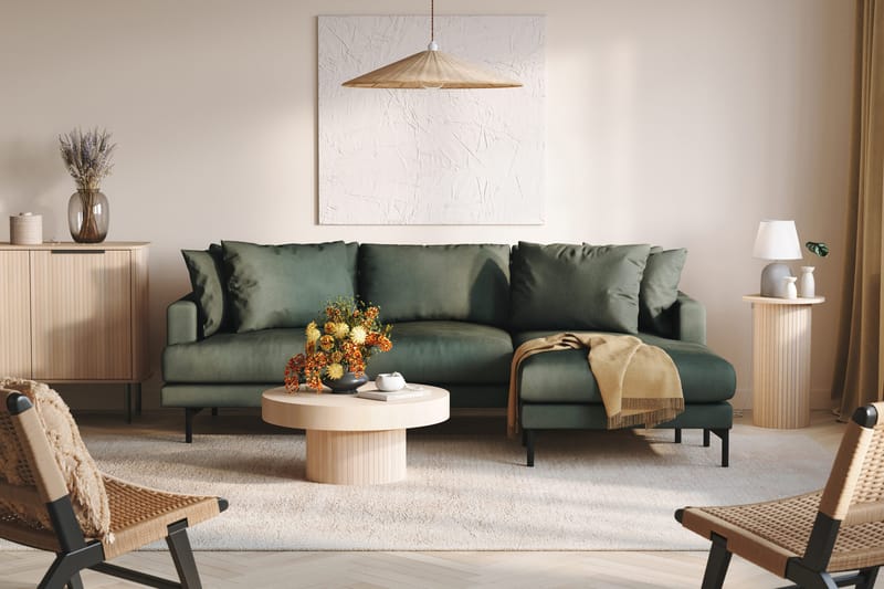 Menard 3-personers Højrevendt L-formet Divansofa i Manchester - Grøn - Møbler - Sofaer - Sofa med chaiselong - 3 personers sofa med chaiselong