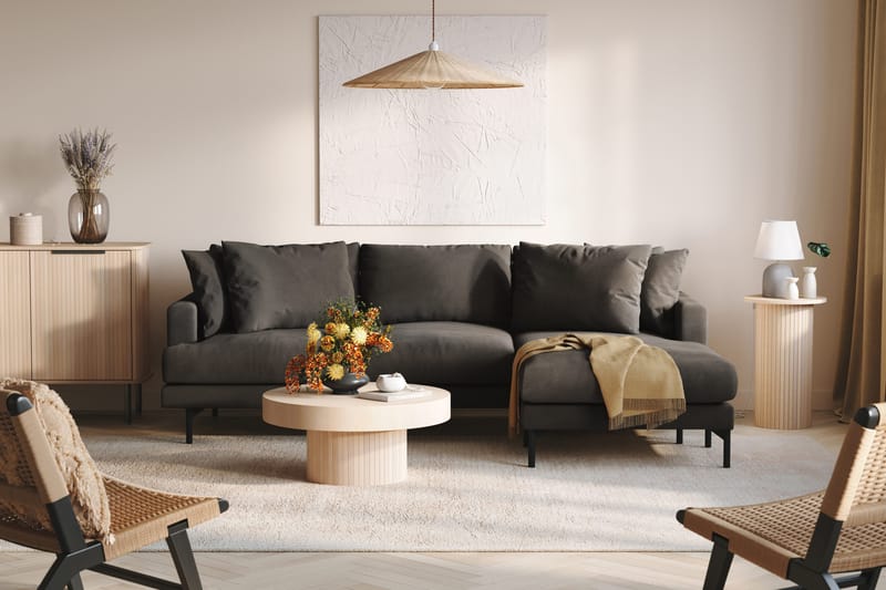 Menard 3-personers Højrevendt L-formet Divansofa i Manchester - Mørkegrå - Møbler - Sofaer - Sofa med chaiselong - 3 personers sofa med chaiselong