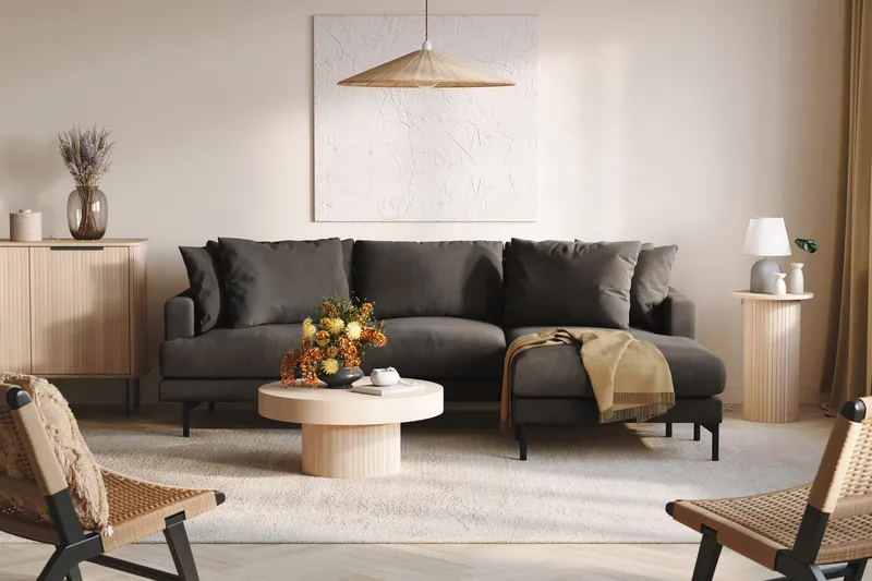 Menard 3-personers Højrevendt L-formet Divansofa i Manchester - Mørkegrå - Møbler - Sofaer - Sofa med chaiselong - 3 personers sofa med chaiselong