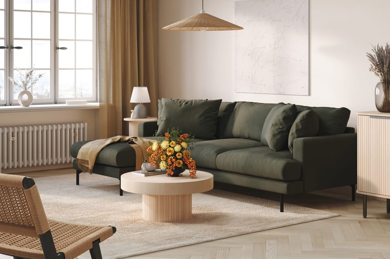 Menard 3-personers Venstrevendt L-formet Divansofa i Manchester - Mørkegrøn - Møbler - Sofaer - Sofa med chaiselong - 3 personers sofa med chaiselong