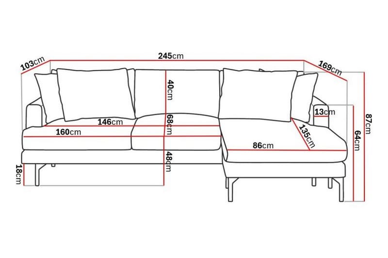 Menard 3-personers Højrevendt L-formet Divansofa i Manchester - Beige - Møbler - Sofaer - Sofa med chaiselong