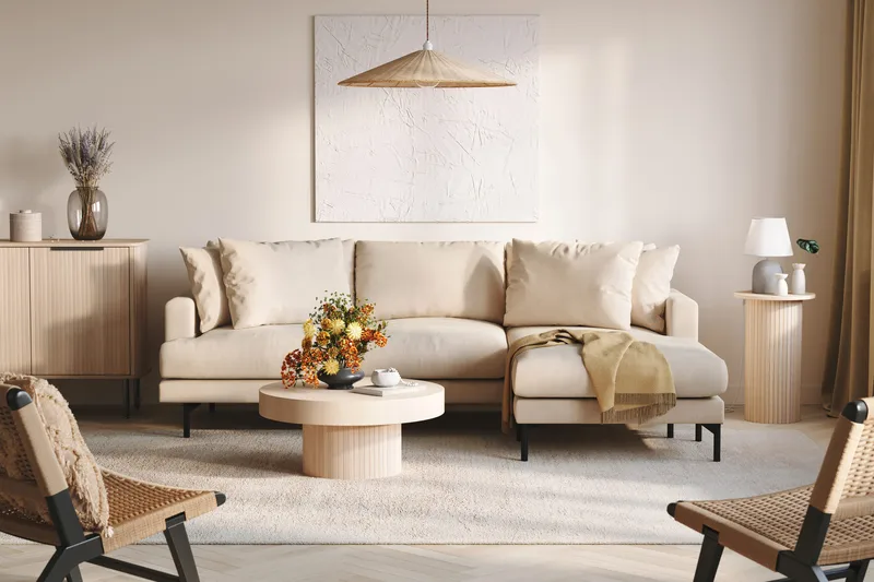 Menard 3-personers Højrevendt L-formet Divansofa i Manchester - Beige - Møbler - Sofaer - Sofa med chaiselong - 3 personers sofa med chaiselong