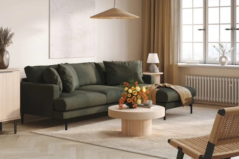 Menard 3-personers Højrevendt L-formet Divansofa i Manchester - Mørkegrøn - Møbler - Sofaer - Sofa med chaiselong - 3 personers sofa med chaiselong