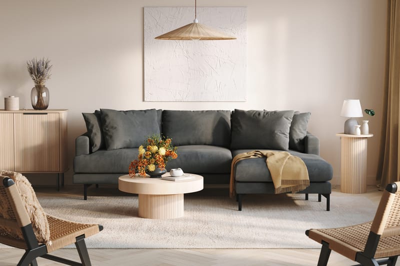 Menard 3-personers Højrevendt L-formet Divansofa i Manchester - Grå - Møbler - Sofaer - Sofa med chaiselong - 3 personers sofa med chaiselong