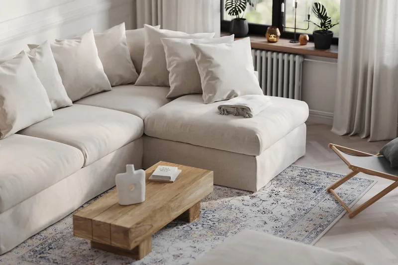 Menard 4-personers Højrevendt Dyb L-formet Chaiselongsofa i Stof - Beige - Møbler - Sofaer - Sofa med chaiselong - 4 personers sofa med chaiselong