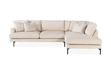 Menard 4-personers Højrevendt L-formet Chaiselongsofa + Fodskammel i Manchester - Beige - Møbler - Sofaer - Sofa med chaiselong - 4 personers sofa med chaiselong