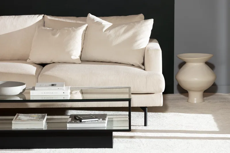 Menard 4-personers Venstrevendt Dyb L-formet Chaiselongsofa i Manchester - Beige - Møbler - Sofaer - Sofa med chaiselong - 4 personers sofa med chaiselong