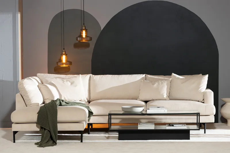 Menard 4-personers Venstrevendt Dyb L-formet Chaiselongsofa i Manchester - Beige - Møbler - Sofaer - Sofa med chaiselong - 4 personers sofa med chaiselong