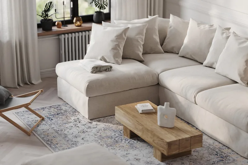 Menard 4-personers Venstrevendt Dyb L-formet Chaiselongsofa i Stof - Beige - Møbler - Sofaer - Sofa med chaiselong - 4 personers sofa med chaiselong