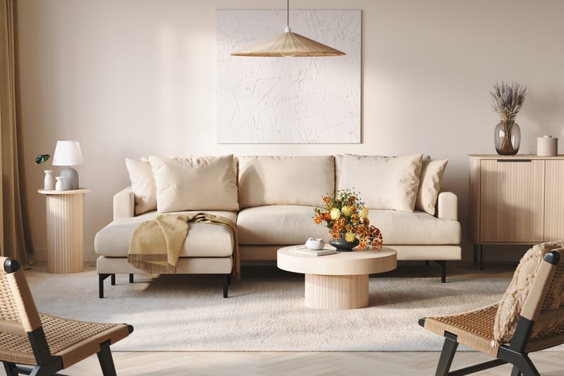 Menard 4-personers Venstrevendt Dyb L-formet Divansofa i Manchester - Beige - Møbler - Sofaer - Sofa med chaiselong