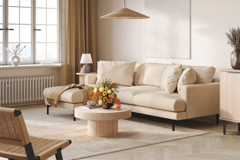 Menard 4-personers Venstrevendt Dyb L-formet Divansofa i Manchester - Beige - Møbler - Sofaer - Sofa med chaiselong