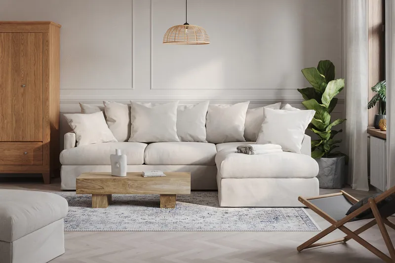 Menard 4-personers Højrevendt L-formet Chaiselongsofa i Stof - Beige - Møbler - Sofaer - Sofa med chaiselong - 4 personers sofa med chaiselong