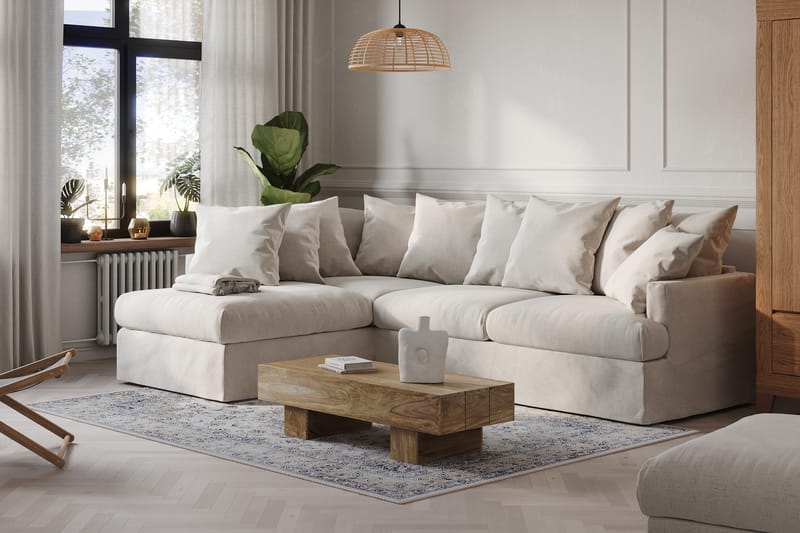 Menard 4-personers Venstrevendt Dyb L-formet Chaiselongsofa i Stof - Beige - Møbler - Sofaer - Sofa med chaiselong - 4 personers sofa med chaiselong