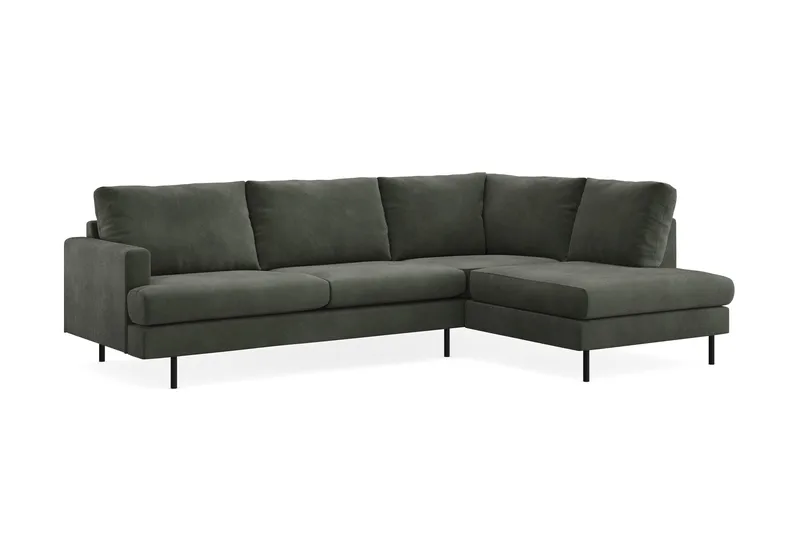 Menard Compact 4-personers Højrevendt L-formet Chaiselongsofa i Manchester - Mørkegrøn - Møbler - Sofaer - Sofa med chaiselong - 4 personers sofa med chaiselong