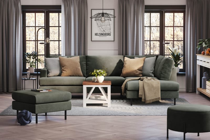 Menard Compact 4-personers Højrevendt L-formet Chaiselongsofa i Manchester - Mørkegrøn - Møbler - Sofaer - Sofa med chaiselong - 4 personers sofa med chaiselong
