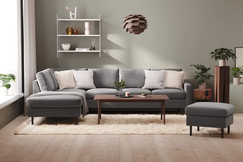 Peppe 4-personers Venstrevendt L-formet Chaiselongsofa i Stof - Lysegrå - Møbler - Sofaer - Sofa med chaiselong - 4 personers sofa med chaiselong