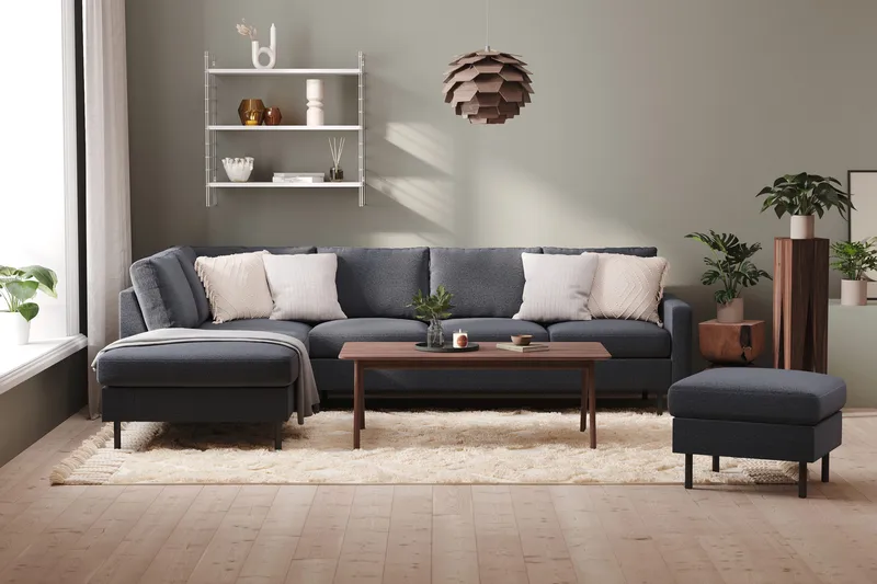 Peppe 4-personers Venstrevendt L-formet Chaiselongsofa i Stof - Mørkegrå - Møbler - Sofaer - Sofa med chaiselong - 4 personers sofa med chaiselong