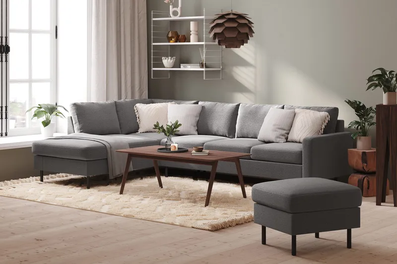 Peppe 4-personers Venstrevendt L-formet Chaiselongsofa i Stof - Lysegrå - Møbler - Sofaer - Sofa med chaiselong - 4 personers sofa med chaiselong