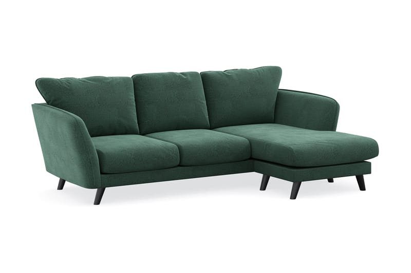 Trend Lyx 3-personers Højrevendt L-formet Chaiselongsofa i Fløjl - Mørkegrøn - Møbler - Sofaer - Sofa med chaiselong