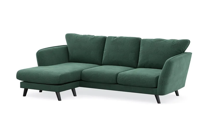 Trend Lyx 3-personers Venstrevendt L-formet Chaiselongsofa i Fløjl - Mørkegrøn - Møbler - Sofaer - Sofa med chaiselong - 4 personers sofa med chaiselong
