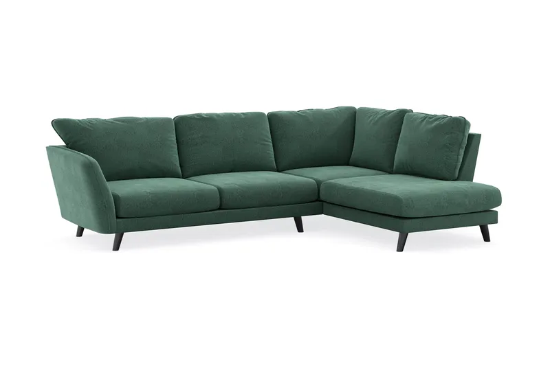 Trend Lyx 4-personers Højrevendt L-formet Chaiselongsofa i Fløjl - Mørkegrøn - Møbler - Sofaer - Sofa med chaiselong - 4 personers sofa med chaiselong