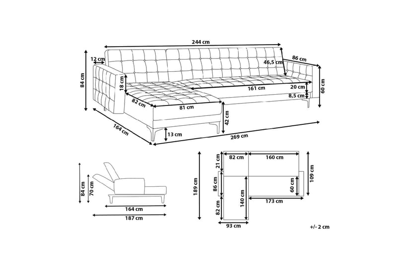 Aberdeen hjørnesofa 267 cm - Grå - Møbler - Sofaer - Sofa med chaiselong