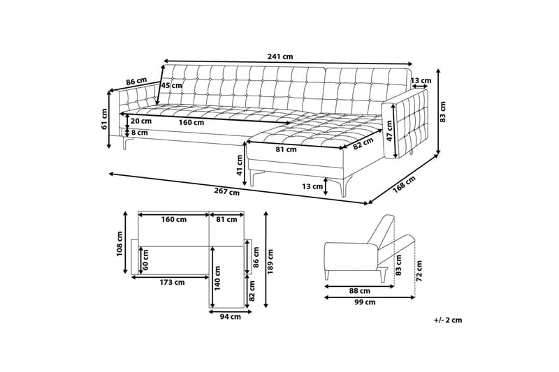 Aberdeen hjørnesofa 267 cm - Grå - Møbler - Sofaer - Sofa med chaiselong