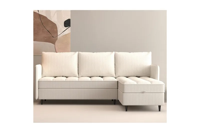 Almindelig sofa med enkel divan uden chaiselong Loft24 Hjørnesofa 3-personers Loft24 Lindhus Hvid - Møbler - Sofaer - Sofa med chaiselong