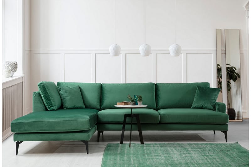 Andary Chaiselongsofa - Grøn/Sort - Sofa med chaiselong - 4 personers sofa med chaiselong