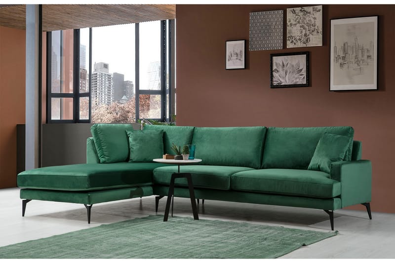 Andary Chaiselongsofa - Grøn/Sort - Sofa med chaiselong - 4 personers sofa med chaiselong