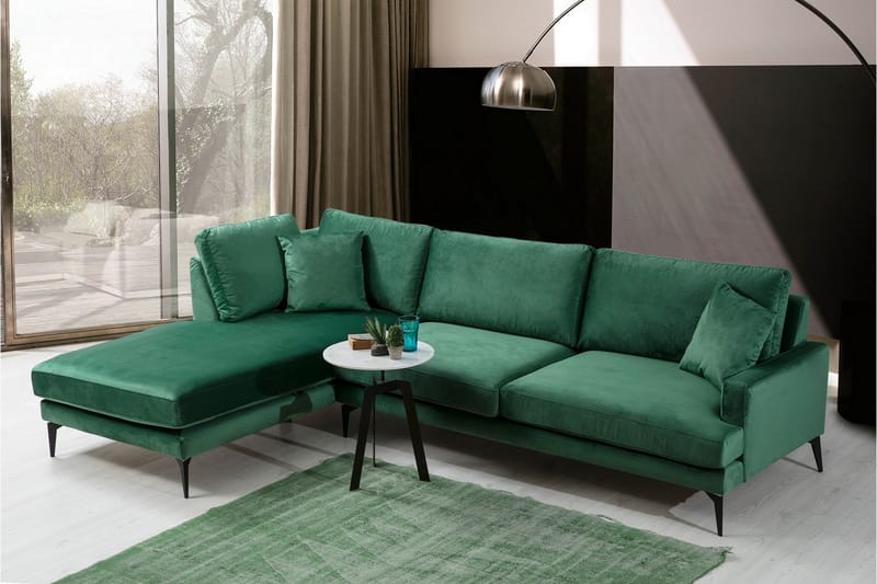 Andary Chaiselongsofa - Grøn/Sort - Sofa med chaiselong - 4 personers sofa med chaiselong