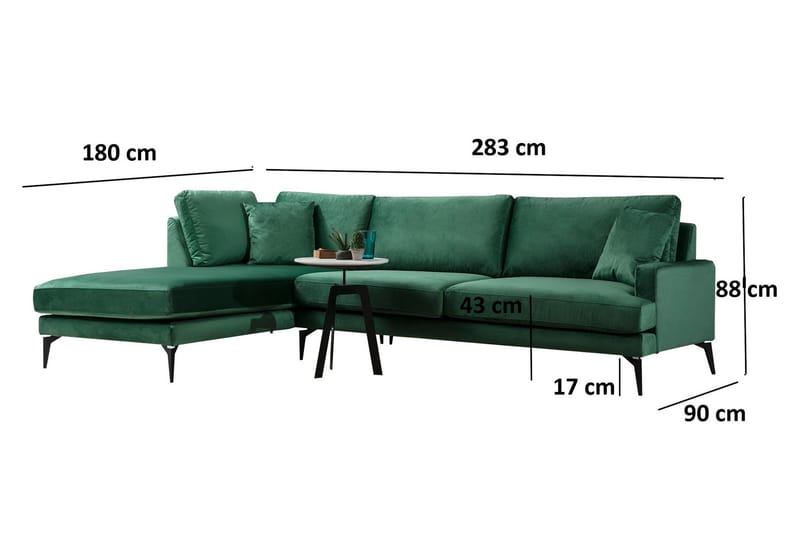 Andary Chaiselongsofa - Grøn/Sort - Sofa med chaiselong - 4 personers sofa med chaiselong
