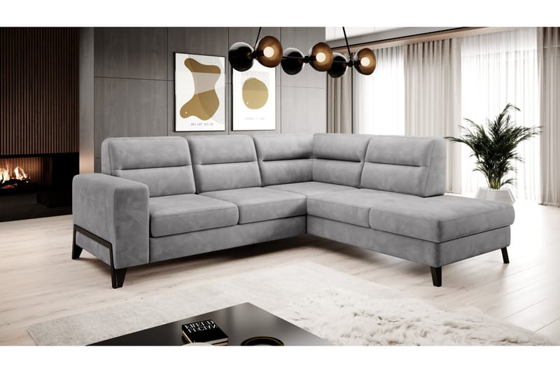 Anglika Sofa m. Chaiselong 4-Pers. - Grå - Sofa med chaiselong - 4 personers sofa med chaiselong - Velour sofaer