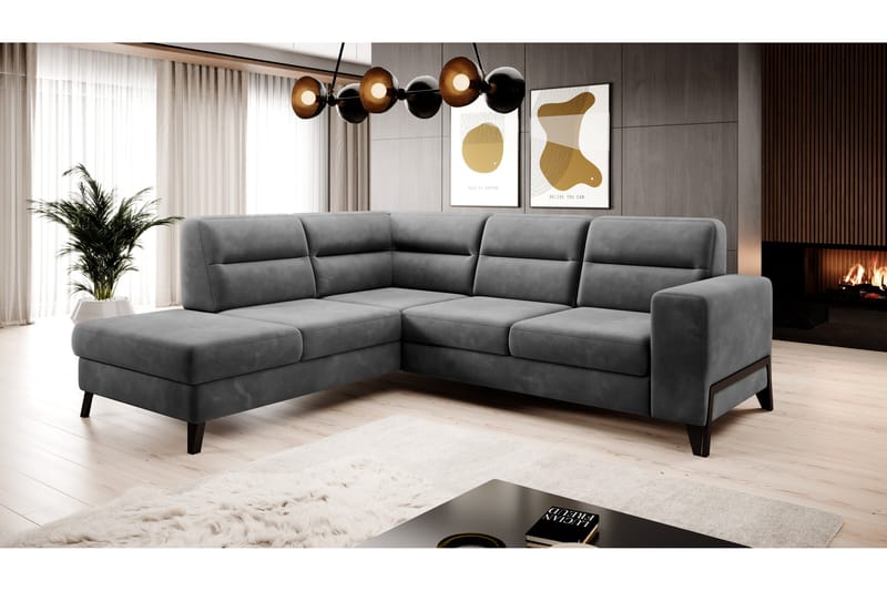 Anglika Sofa m. Chaiselong 4-Pers. - Grå - Sofa med chaiselong - 4 personers sofa med chaiselong - Velour sofaer