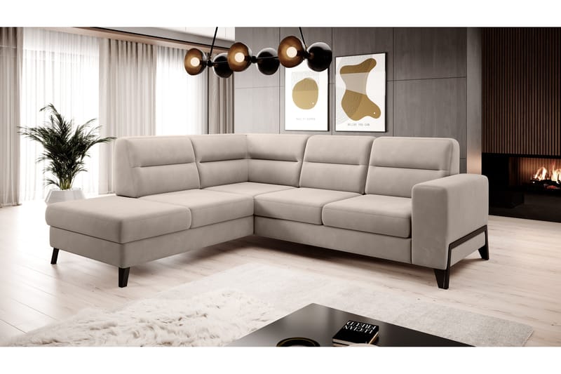 Anglika Sofa m. Chaiselong 4-Pers. - Beige - Sofa med chaiselong - 4 personers sofa med chaiselong - Velour sofaer