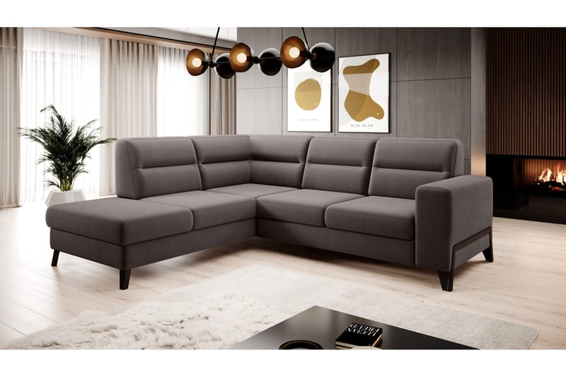 Anglika Sofa m. Chaiselong 4-Pers. - Beige - Sofa med chaiselong - 4 personers sofa med chaiselong - Velour sofaer