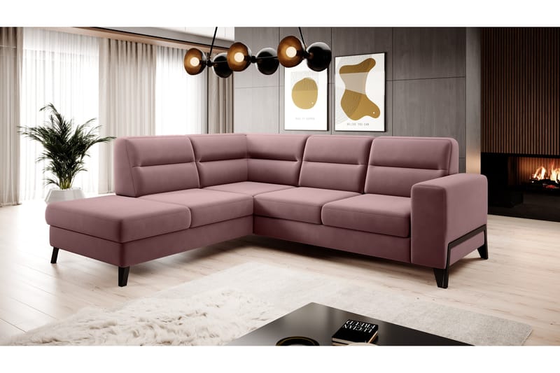 Anglika Sofa m. Chaiselong 4-Pers. - Lyserød - Sofa med chaiselong - 4 personers sofa med chaiselong - Velour sofaer