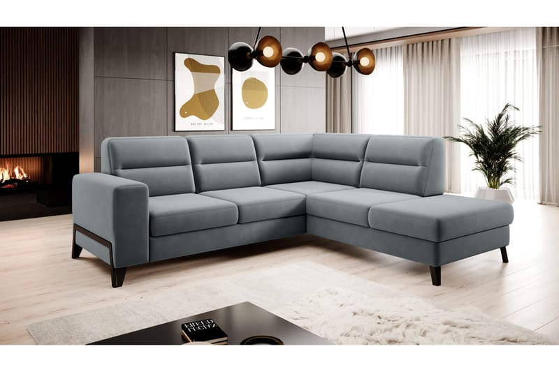 Anglika Sofa m. Chaiselong 4-Pers. - Grå - Sofa med chaiselong - 4 personers sofa med chaiselong - Velour sofaer