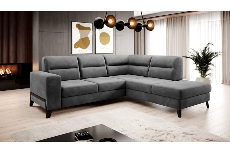 Anglika Sofa m. Chaiselong 4-Pers. - Grå - Sofa med chaiselong - 4 personers sofa med chaiselong - Velour sofaer